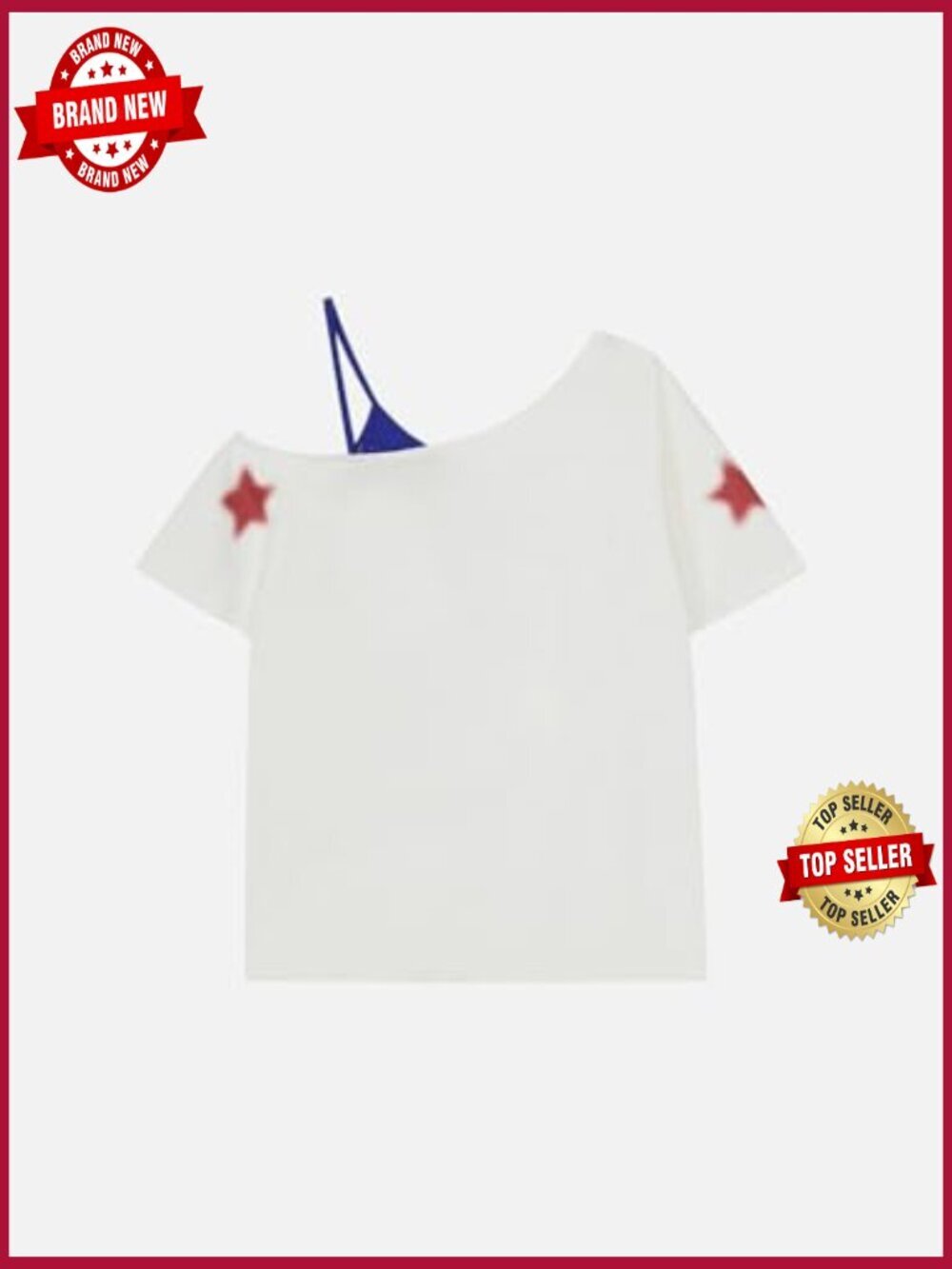 Off The Shoulder Oversized Star Graphic Tee Summer Cute Y2K Top - Picture 3 of 6